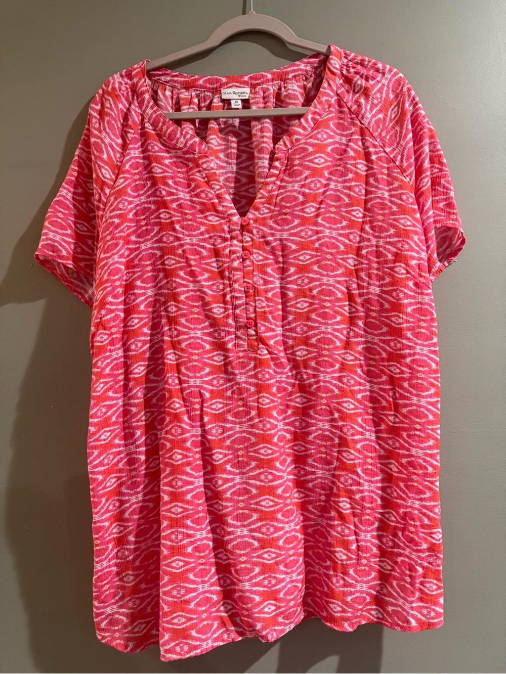 Kim Rogers Pink Short-Sleeve Patterned Tunic